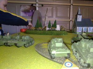 6 Platoon with the Commander and the 17pdr GMCs (represented by Fireflies) duel with the StuG IIIs.